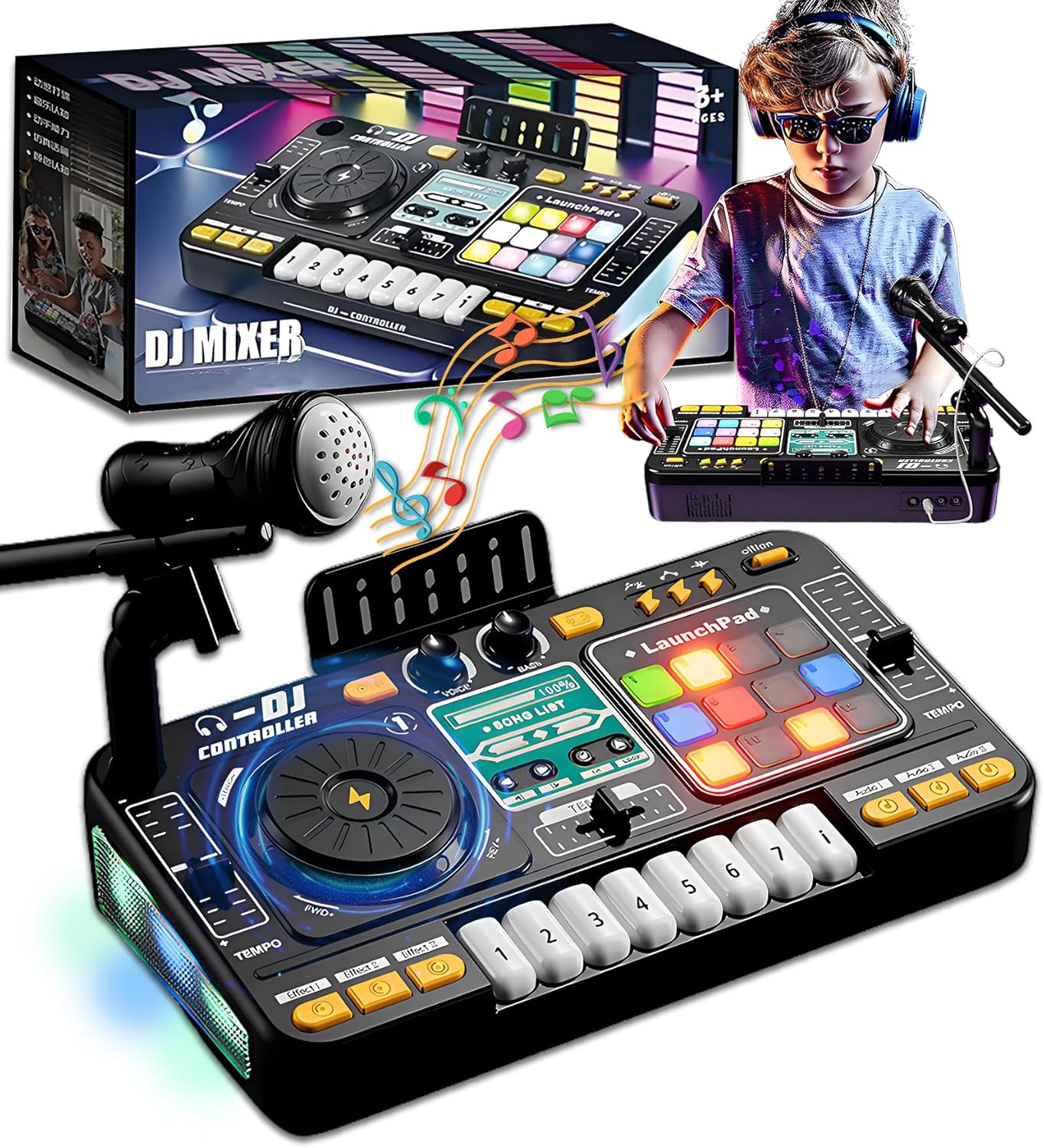 Table DJ Enfant avec Lumières & Clavier – Mixeur Musical Interactif 4+