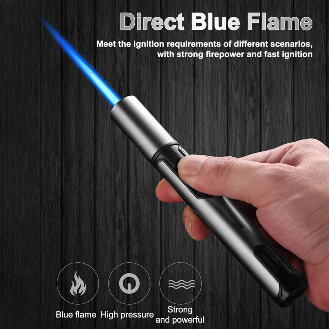 Briquet Chalumeau Tempête Rechargeable — Flamme Bleue Coupe-Vent