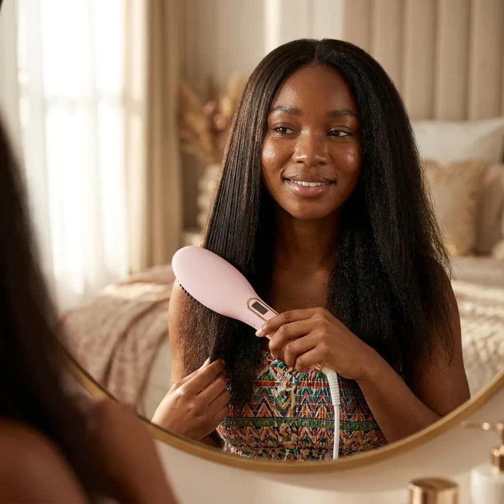 Brosse Lissante Chauffante Céramique — Lissage Anti-Frisottis en 1 Geste